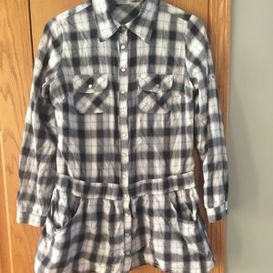 MINKPINK Plaid Peplum Button-up Tunic Shirt L